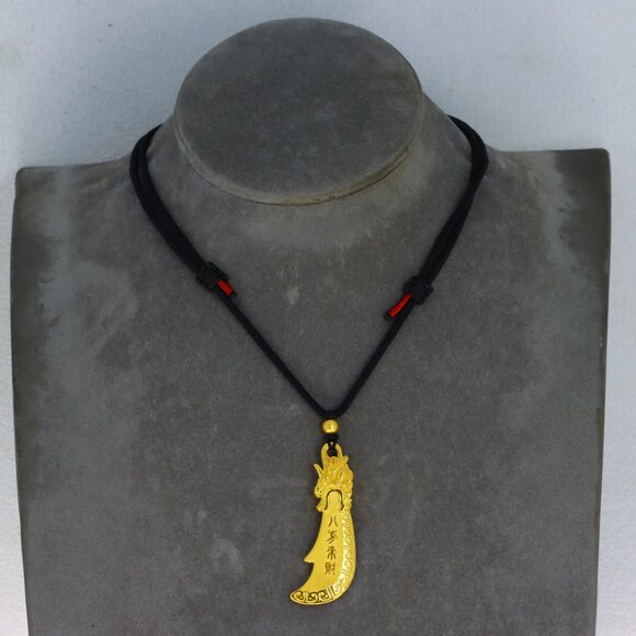 RARE Heirloom Fortune 24kt Pure Gold Chinese Dragon Head Sword Pendant - Picture 2 of 6